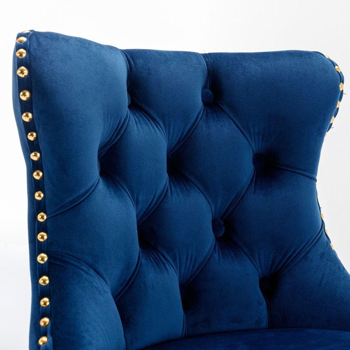 Golden Swivel Velvet Barstools Adjusatble Seat Height from 25-33 Inch, Modern Upholstered Bar Stools with Backs Comfortable Tufted for Home Pub and Kitchen Island, Blue, Set of 2 - Streamdale Furniture