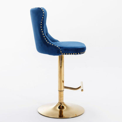 Golden Swivel Velvet Barstools Adjusatble Seat Height from 25-33 Inch, Modern Upholstered Bar Stools with Backs Comfortable Tufted for Home Pub and Kitchen Island, Blue, Set of 2 - Streamdale Furniture
