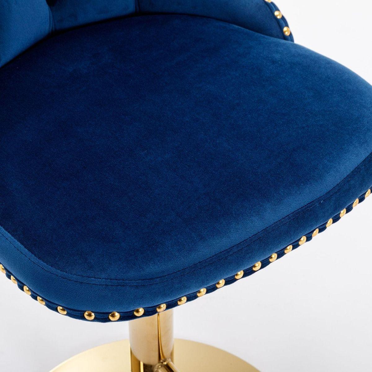 Golden Swivel Velvet Barstools Adjusatble Seat Height from 25-33 Inch, Modern Upholstered Bar Stools with Backs Comfortable Tufted for Home Pub and Kitchen Island, Blue, Set of 2 - Streamdale Furniture