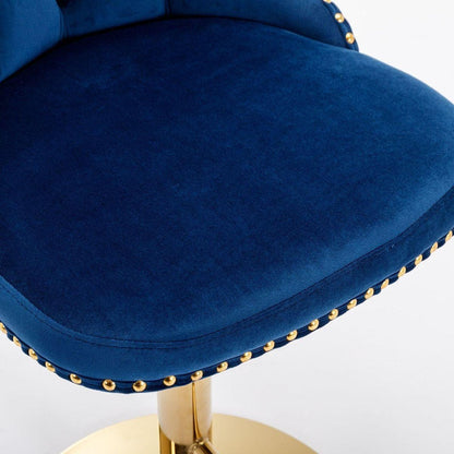 Golden Swivel Velvet Barstools Adjusatble Seat Height from 25-33 Inch, Modern Upholstered Bar Stools with Backs Comfortable Tufted for Home Pub and Kitchen Island, Blue, Set of 2 - Streamdale Furniture