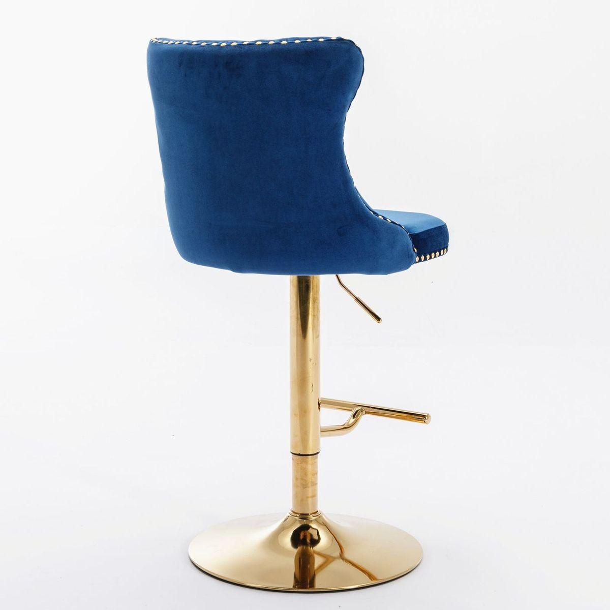 Golden Swivel Velvet Barstools Adjusatble Seat Height from 25-33 Inch, Modern Upholstered Bar Stools with Backs Comfortable Tufted for Home Pub and Kitchen Island, Blue, Set of 2 - Streamdale Furniture