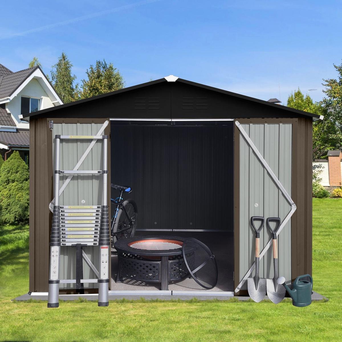 Metal garden sheds 10ftx8ft outdoor storage sheds Brown + Black