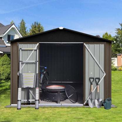 Metal garden sheds 10ftx8ft outdoor storage sheds Brown + Black