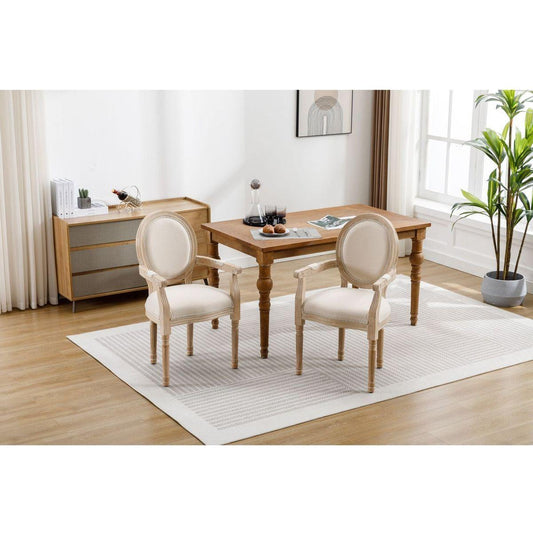 French Style Solid Wood Dining Chair,Set of 2,Cream