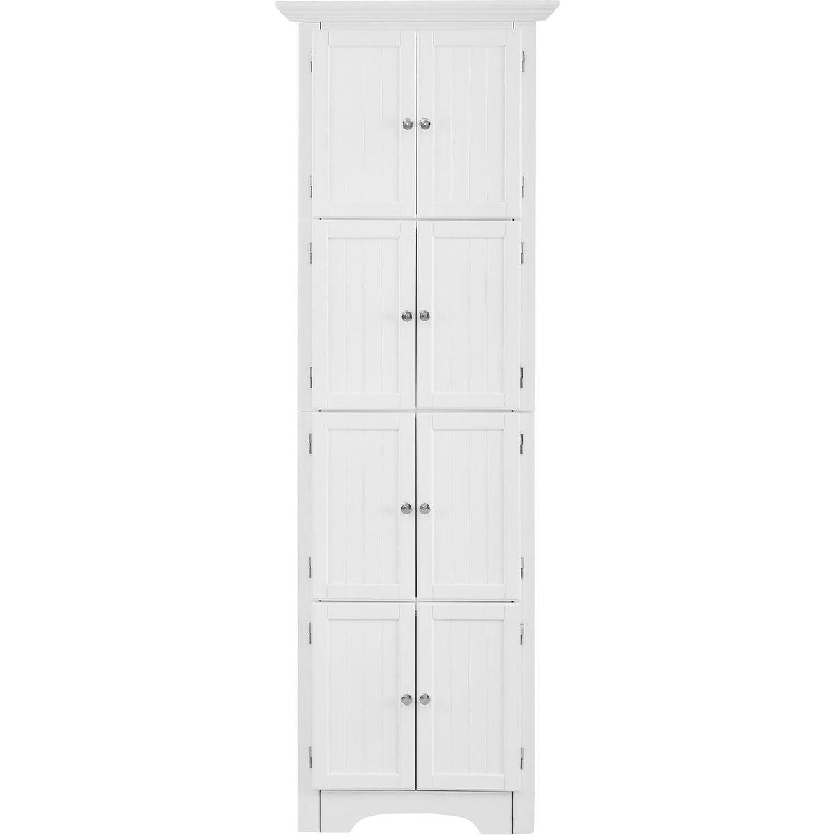 Tall Storage Cabinet with Doors and 4 Shelves for Living Room, Kitchen, Office, Bedroom, Bathroom, Modern, White