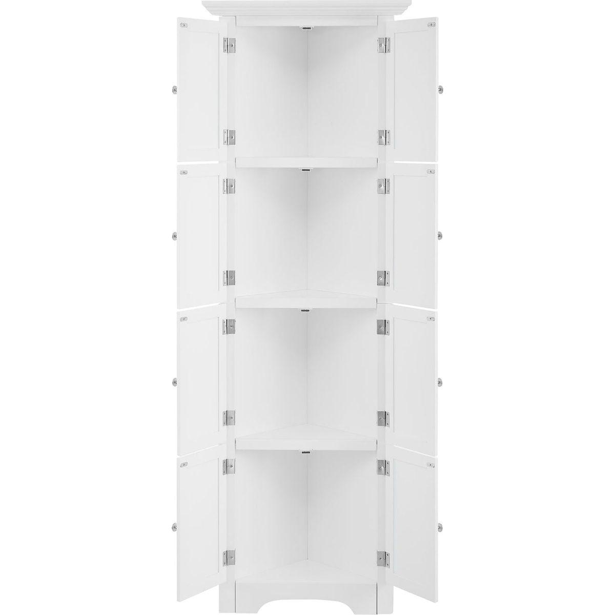 Tall Storage Cabinet with Doors and 4 Shelves for Living Room, Kitchen, Office, Bedroom, Bathroom, Modern, White