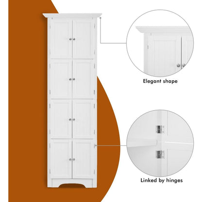 Tall Storage Cabinet with Doors and 4 Shelves for Living Room, Kitchen, Office, Bedroom, Bathroom, Modern, White