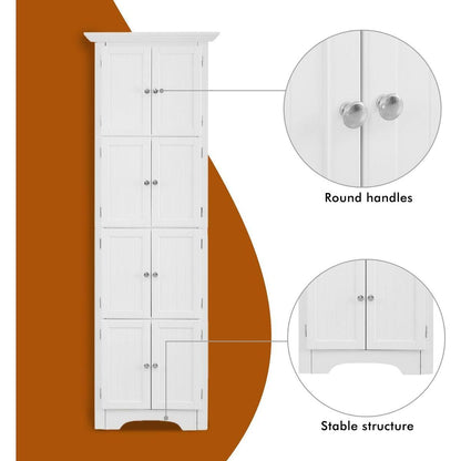 Tall Storage Cabinet with Doors and 4 Shelves for Living Room, Kitchen, Office, Bedroom, Bathroom, Modern, White