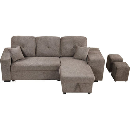 Reversible Sleeper Sectional Sofa Bed with Side Shelf and 2 Stools, Pull-Out L-Shaped Sofa Bed, Corner Sofa-Bed with Storage Chaise Left/Right Hande for Living Room, Knox Charcoal