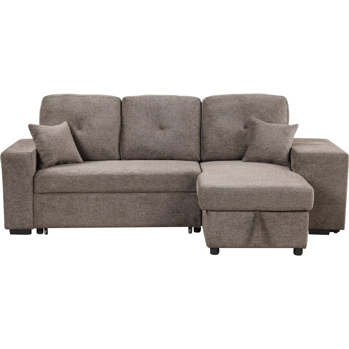 Reversible Sleeper Sectional Sofa Bed with Side Shelf and 2 Stools, Pull-Out L-Shaped Sofa Bed, Corner Sofa-Bed with Storage Chaise Left/Right Hande for Living Room, Knox Charcoal