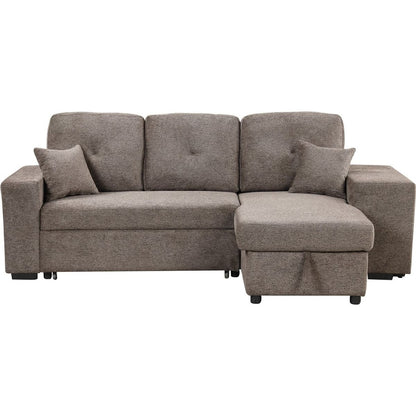 Reversible Sleeper Sectional Sofa Bed with Side Shelf and 2 Stools, Pull-Out L-Shaped Sofa Bed, Corner Sofa-Bed with Storage Chaise Left/Right Hande for Living Room, Knox Charcoal