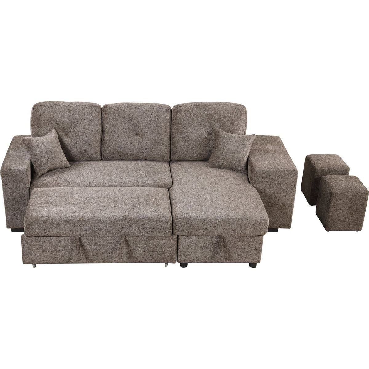 Reversible Sleeper Sectional Sofa Bed with Side Shelf and 2 Stools, Pull-Out L-Shaped Sofa Bed, Corner Sofa-Bed with Storage Chaise Left/Right Hande for Living Room, Knox Charcoal