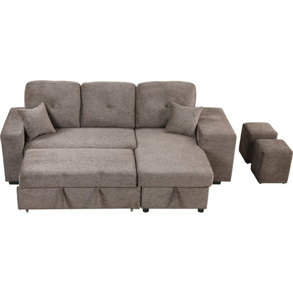 Reversible Sleeper Sectional Sofa Bed with Side Shelf and 2 Stools, Pull-Out L-Shaped Sofa Bed, Corner Sofa-Bed with Storage Chaise Left/Right Hande for Living Room, Knox Charcoal