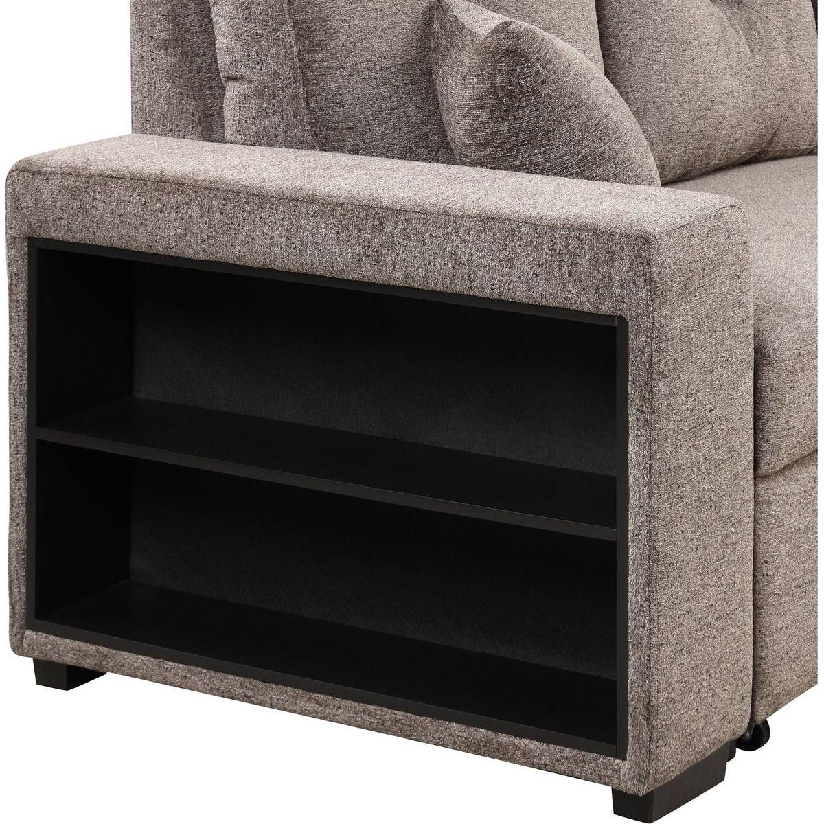 Reversible Sleeper Sectional Sofa Bed with Side Shelf and 2 Stools, Pull-Out L-Shaped Sofa Bed, Corner Sofa-Bed with Storage Chaise Left/Right Hande for Living Room, Knox Charcoal