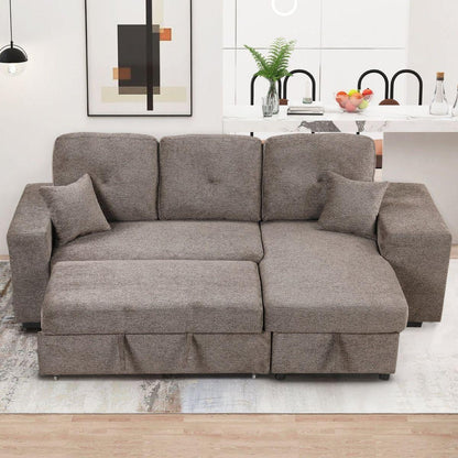 Reversible Sleeper Sectional Sofa Bed with Side Shelf and 2 Stools, Pull-Out L-Shaped Sofa Bed, Corner Sofa-Bed with Storage Chaise Left/Right Hande for Living Room, Knox Charcoal