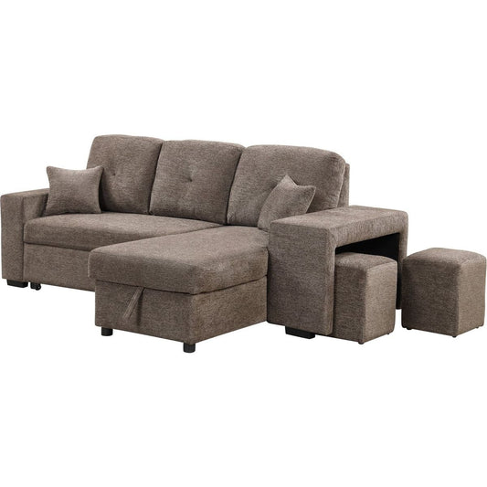 Reversible Sleeper Sectional Sofa Bed with Side Shelf and 2 Stools, Pull-Out L-Shaped Sofa Bed, Corner Sofa-Bed with Storage Chaise Left/Right Hande for Living Room, Knox Charcoal