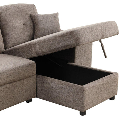 Reversible Sleeper Sectional Sofa Bed with Side Shelf and 2 Stools, Pull-Out L-Shaped Sofa Bed, Corner Sofa-Bed with Storage Chaise Left/Right Hande for Living Room, Knox Charcoal