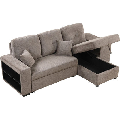 Reversible Sleeper Sectional Sofa Bed with Side Shelf and 2 Stools, Pull-Out L-Shaped Sofa Bed, Corner Sofa-Bed with Storage Chaise Left/Right Hande for Living Room, Knox Charcoal