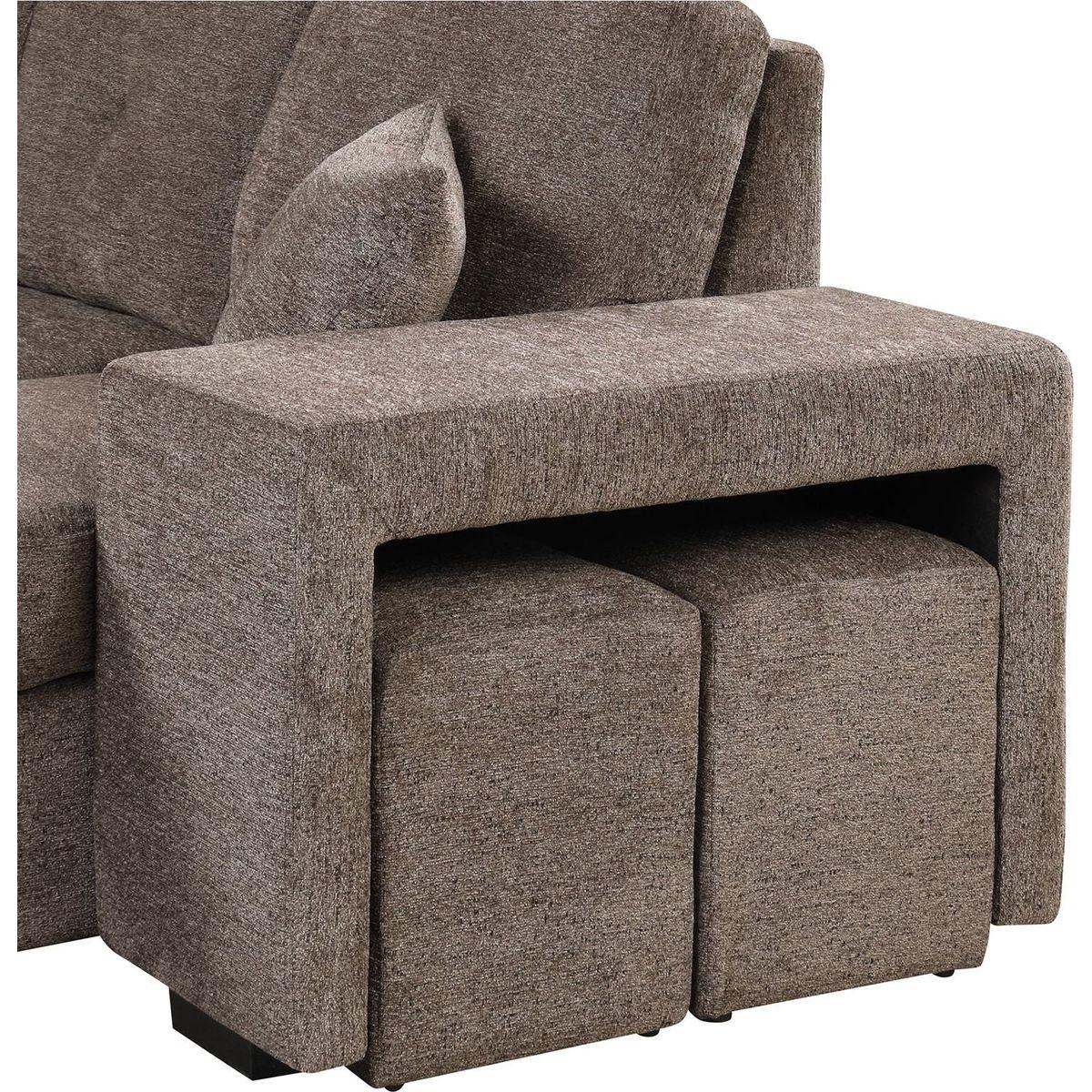 Reversible Sleeper Sectional Sofa Bed with Side Shelf and 2 Stools, Pull-Out L-Shaped Sofa Bed, Corner Sofa-Bed with Storage Chaise Left/Right Hande for Living Room, Knox Charcoal