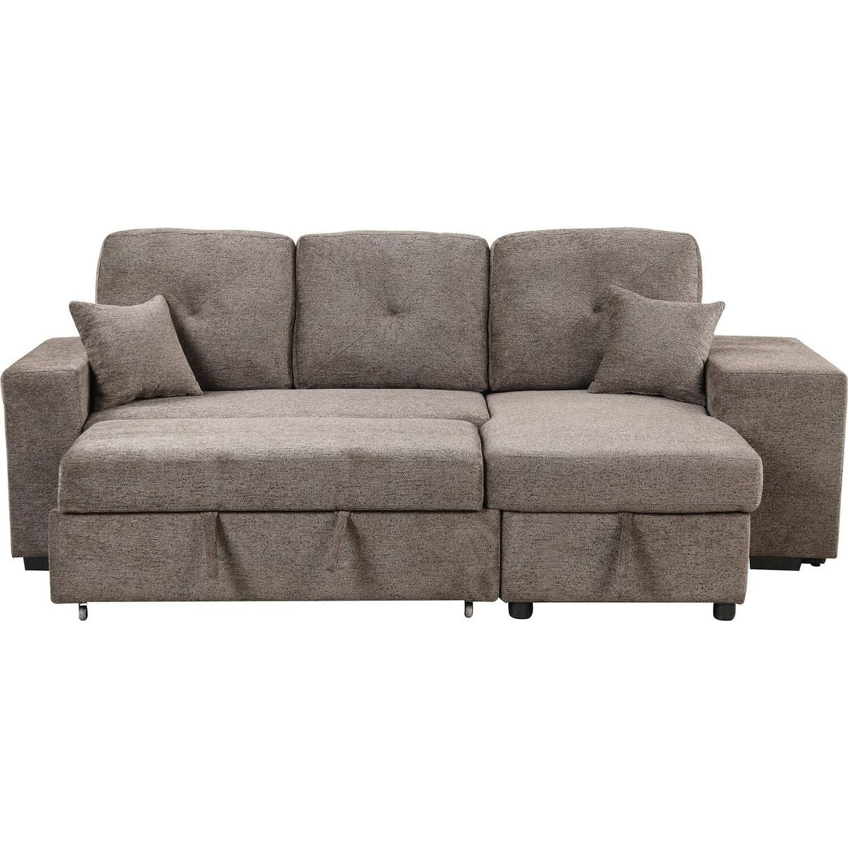 Reversible Sleeper Sectional Sofa Bed with Side Shelf and 2 Stools, Pull-Out L-Shaped Sofa Bed, Corner Sofa-Bed with Storage Chaise Left/Right Hande for Living Room, Knox Charcoal