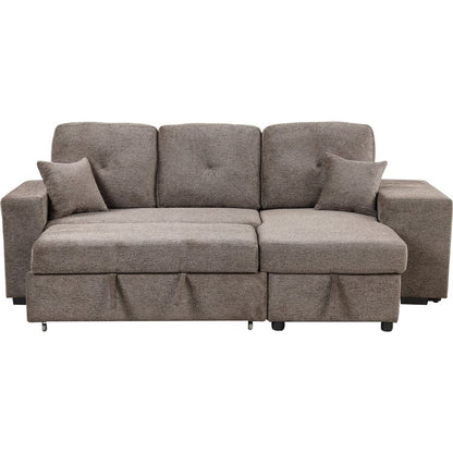 Reversible Sleeper Sectional Sofa Bed with Side Shelf and 2 Stools, Pull-Out L-Shaped Sofa Bed, Corner Sofa-Bed with Storage Chaise Left/Right Hande for Living Room, Knox Charcoal