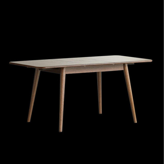 Walnut color solid oak round corner diagonal leg telescopic table 1.2-1.6m, for 6-8 people to meet Dining table wood (Walnut color)