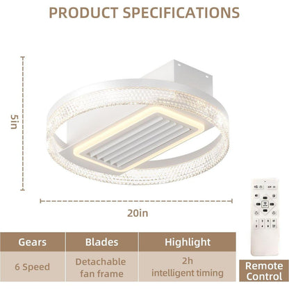 20inch Modern Leafless Ceiling Fan with Remote Control Removable and Washable, Reversible Motor