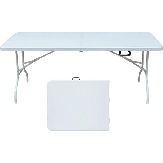 6FT Portable folding table with hand grip, suitable for picnic camping garden dinner party, stable and reliable, versatile