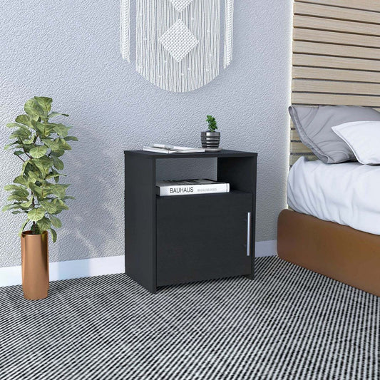 Omaha Nightstand, Single Door Cabinet, Metal Handle, One Shelf, Superior Top, Black
