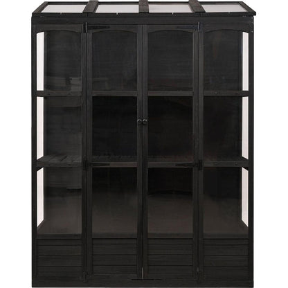 78-inch Wooden Greenhouse Cold Frame with 4 Independent Skylights and 2 Folding Middle Shelves, Walk-in Outdoor Greenhouse, Black