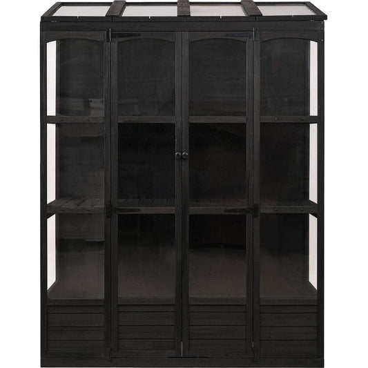 78-inch Wooden Greenhouse Cold Frame with 4 Independent Skylights and 2 Folding Middle Shelves, Walk-in Outdoor Greenhouse, Black