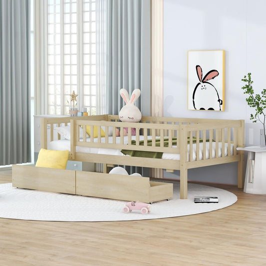 Twin Size Daybed Wood Bed with Two Drawers, Natural - Streamdale Furniture