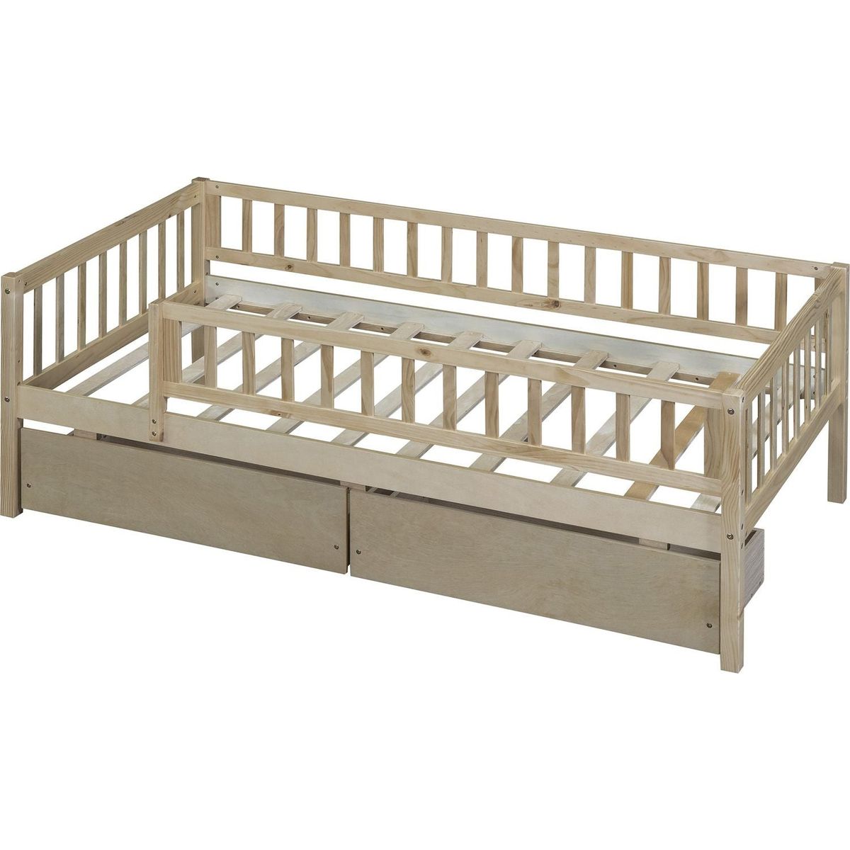 Twin Size Daybed Wood Bed with Two Drawers, Natural - Streamdale Furniture