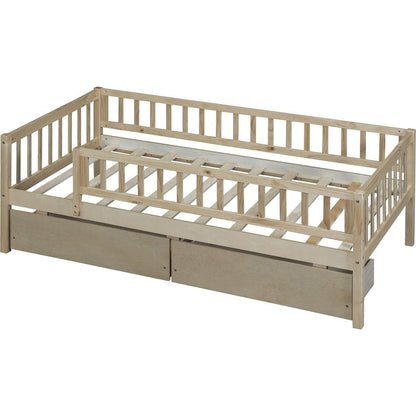 Twin Size Daybed Wood Bed with Two Drawers, Natural - Streamdale Furniture