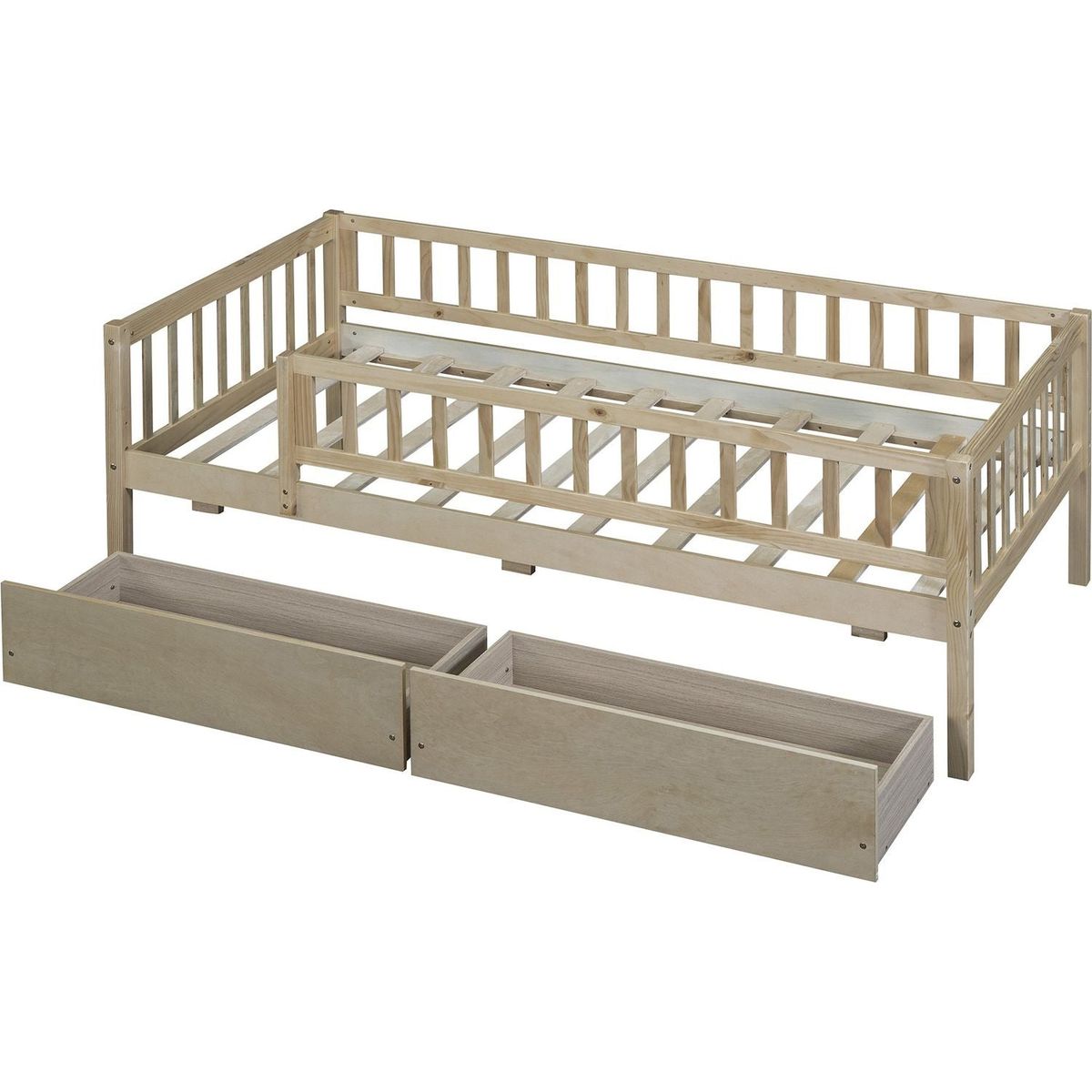 Twin Size Daybed Wood Bed with Two Drawers, Natural - Streamdale Furniture
