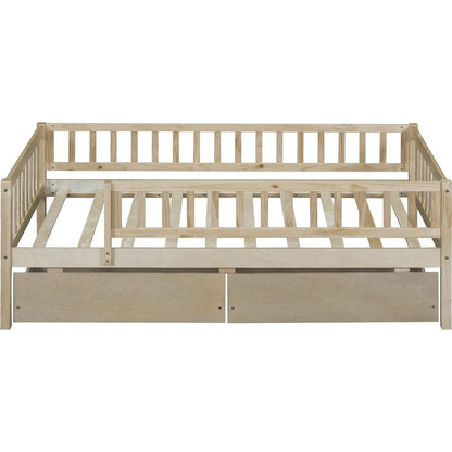 Twin Size Daybed Wood Bed with Two Drawers, Natural - Streamdale Furniture