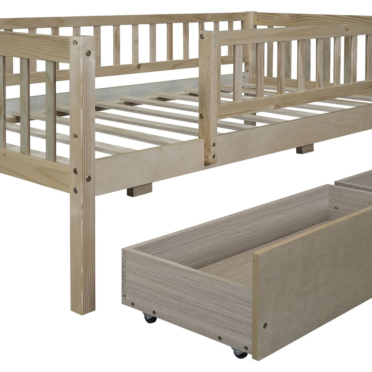 Twin Size Daybed Wood Bed with Two Drawers, Natural - Streamdale Furniture