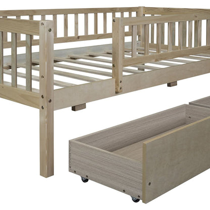 Twin Size Daybed Wood Bed with Two Drawers, Natural - Streamdale Furniture