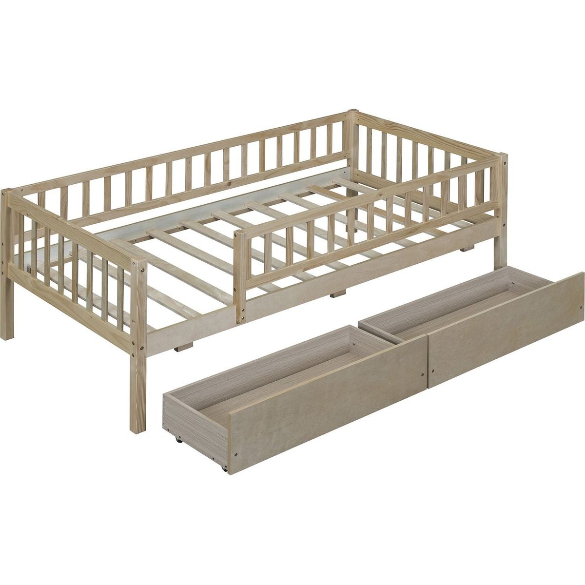Twin Size Daybed Wood Bed with Two Drawers, Natural - Streamdale Furniture