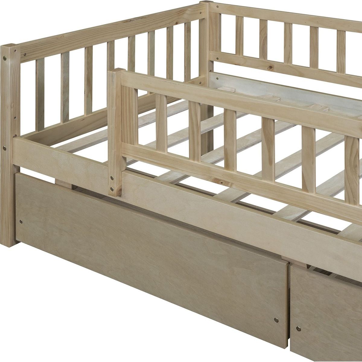 Twin Size Daybed Wood Bed with Two Drawers, Natural - Streamdale Furniture