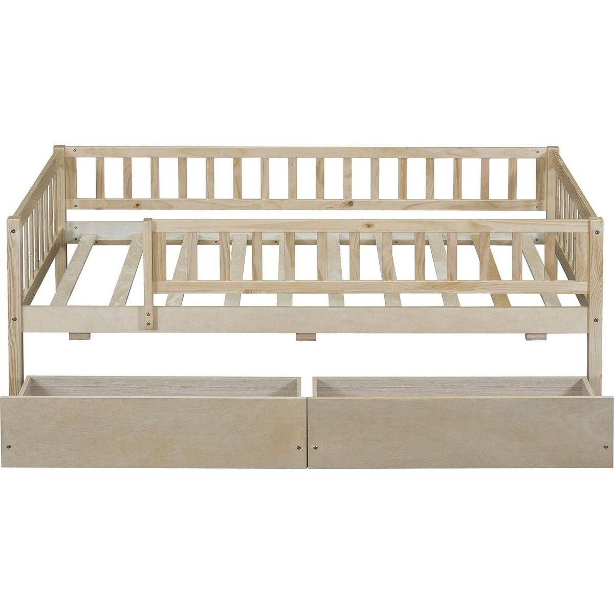 Twin Size Daybed Wood Bed with Two Drawers, Natural - Streamdale Furniture