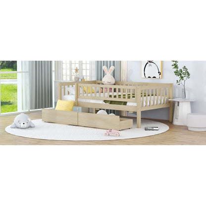 Twin Size Daybed Wood Bed with Two Drawers, Natural - Streamdale Furniture