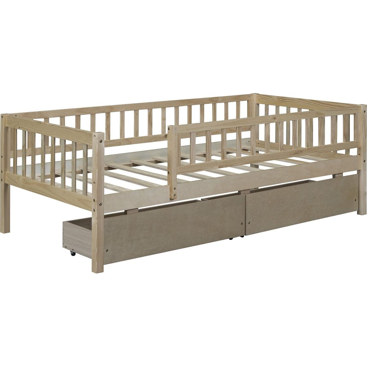 Twin Size Daybed Wood Bed with Two Drawers, Natural - Streamdale Furniture