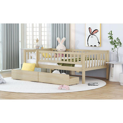 Twin Size Daybed Wood Bed with Two Drawers, Natural - Streamdale Furniture