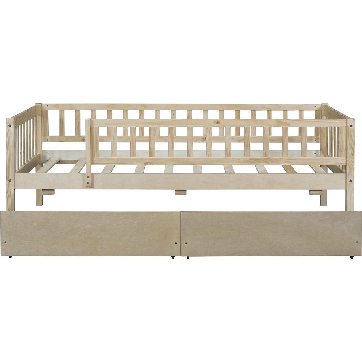 Twin Size Daybed Wood Bed with Two Drawers, Natural - Streamdale Furniture