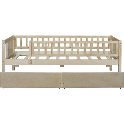Twin Size Daybed Wood Bed with Two Drawers, Natural - Streamdale Furniture