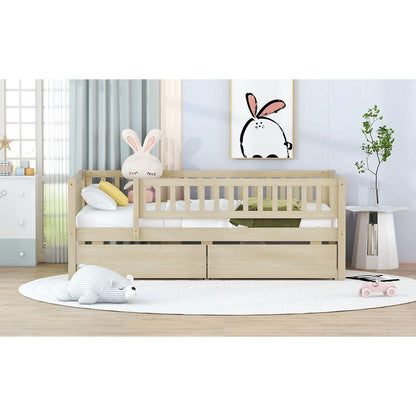 Twin Size Daybed Wood Bed with Two Drawers, Natural - Streamdale Furniture
