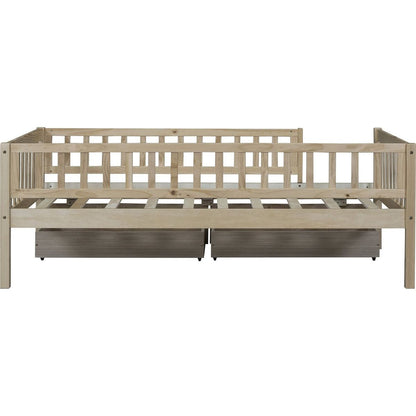 Twin Size Daybed Wood Bed with Two Drawers, Natural - Streamdale Furniture
