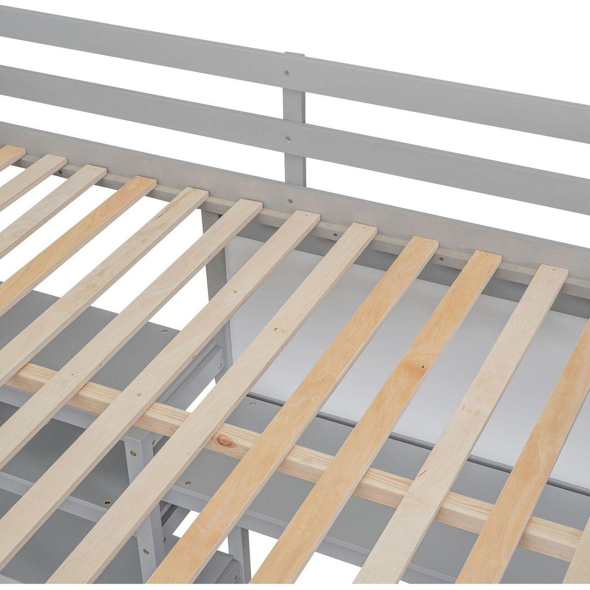 Full Size Wooden Loft Bed with Shelves, Desk and Writing Board - Gray