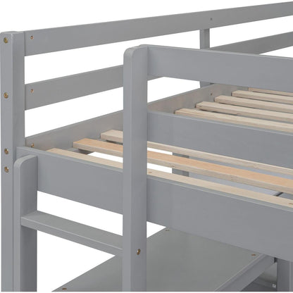 Full Size Wooden Loft Bed with Shelves, Desk and Writing Board - Gray